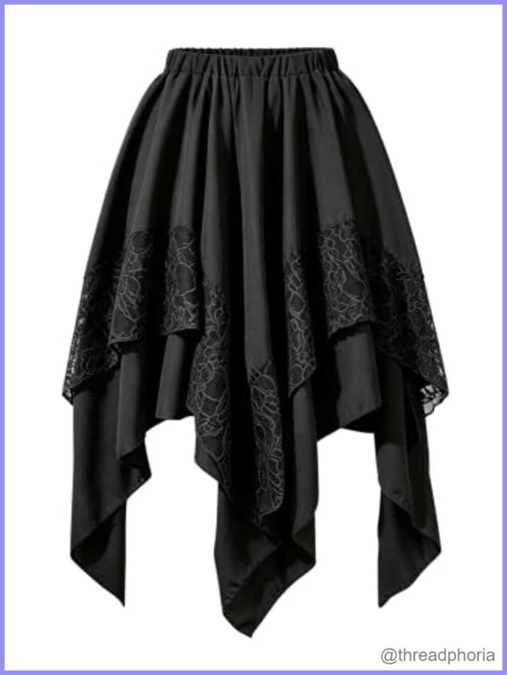 Women's Renaissance Pirate Fairy Asymmetrical High Low Midi Skirt Lace Trim